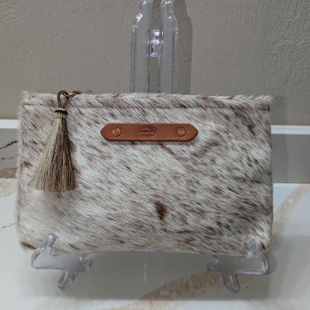 Copperdot Jackson Hole Wy Natural Speckled Calfhair Wristlet Clutch With Tassel